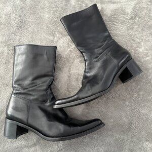 Steve Madden Roccco Boots Black Leather 9.5 Pointed Toe Western Cowboy Moto